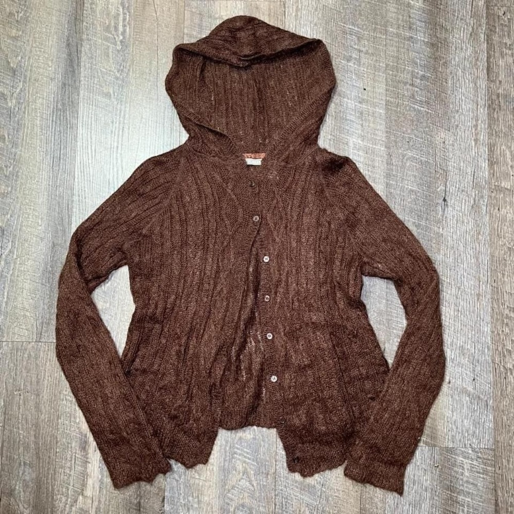 2000s Y2k Maurices Brown‎ Acrylic Mohair Knit Button Cardigan Womens Size L/XL
